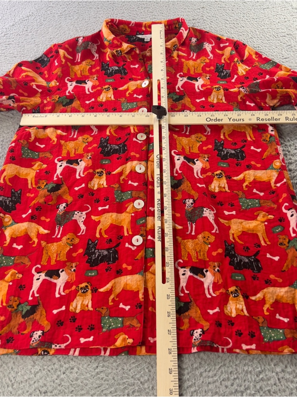 John Mark Top Womens Small Red Dogs All Over Print Wire Collar Button Tunic - Picture 7 of 9